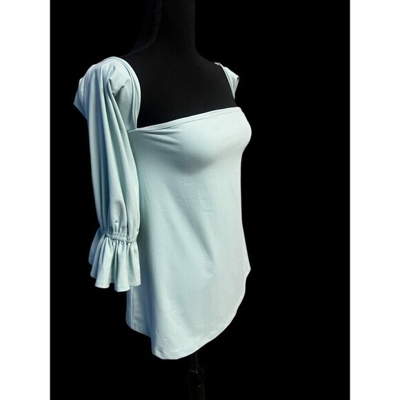 Susana Monaco Womens Off-Shoulder Top Bell Sleeves In Light Blue Cottagecore boh - Picture 2 of 10